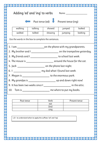 Differentiated ed and ing suffix worksheets