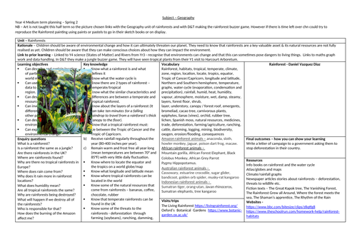 Year 4 Rainforest Geography  planning