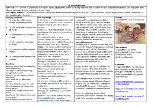 Year 4 Art Mosaics planning