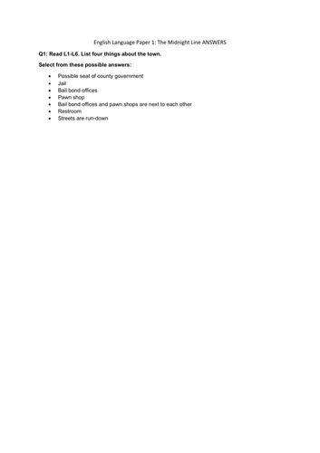 AQA English Language Paper 1 MOCK EXAM: The Midnight Line (Jack Reacher)