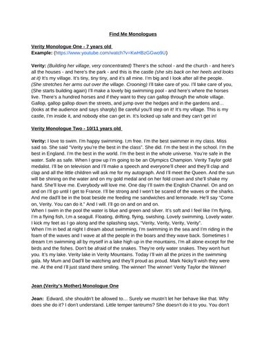 Selection of Monologues from Find Me - Olwen Wynmark