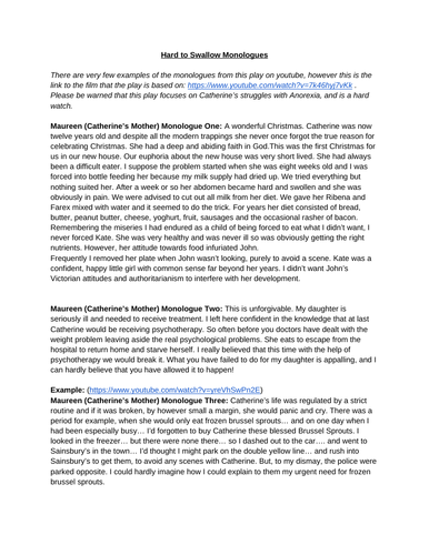 Selection of Monologues from Hard to Swallow by Mark Wheeler