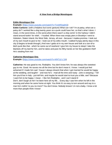 Selection of Monologues from A View from a Bridge