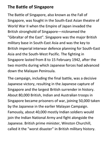 The Battle of Singapore Handout