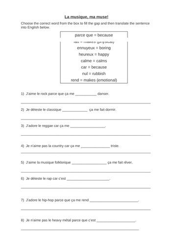 La musique - opinions of types of music