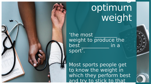 Edexcel GCSE PE Optimum Weight Lesson Teaching Resources