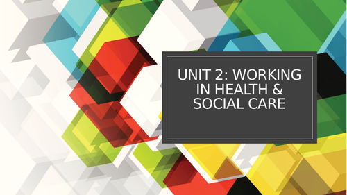 BTEC Level 3 Health and Social Care Unit 2: Working in Health & Social Care **FULL RESOURCES**