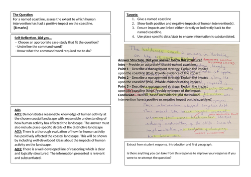 OCR - GCSE Geography: Distinctive Landscapes - 'Feed Forward' sheet for 8 mark case study question.