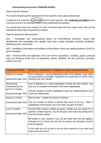 Biology GCSE/IGCSE support documents