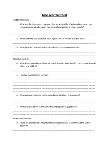 AQA GCSE geography test and answers (full course)