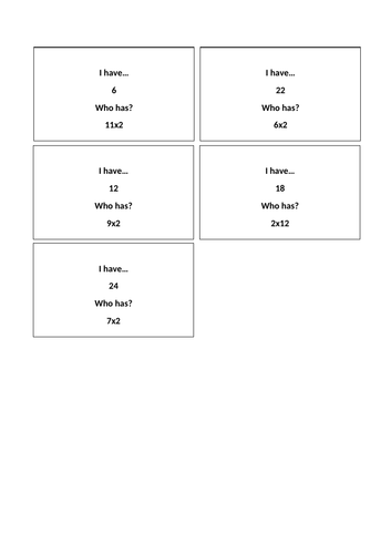 multiplication game- I have, who has