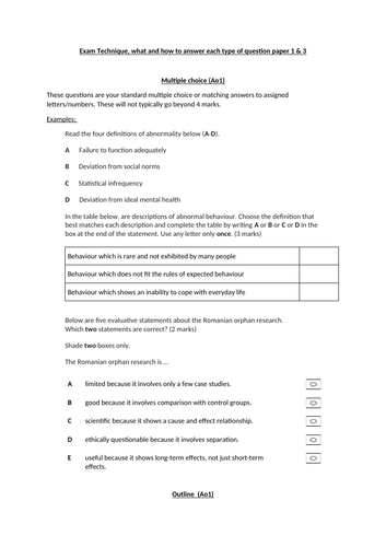 AQA psychology Exam 1-3 types of questions