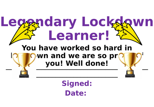 Legendary Lockdown Learner Certificate