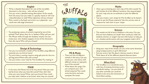 The Gruffalo - Themed Day or World Book Day Linked Tasks selection sheet