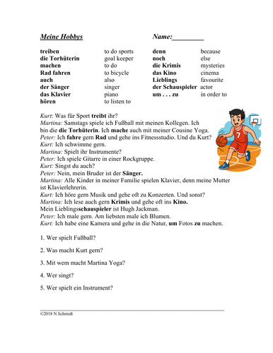 German Hobbies Reading: Lesung über Freizeit