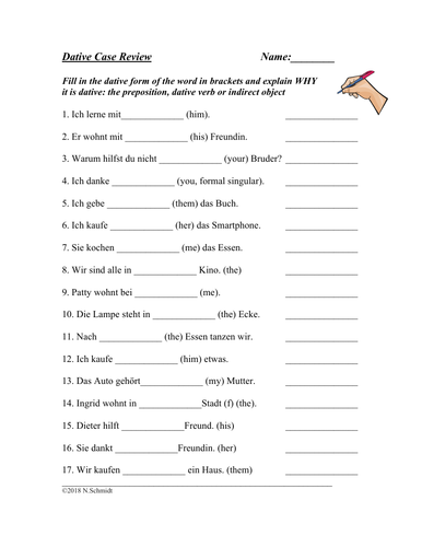 Dative Case German Worksheet Dativ Arbeitsblatt Teaching Resources