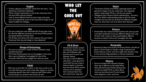 Who Let the Gods Out by Maz Evans - Themed Day or World Book Day Linked Tasks