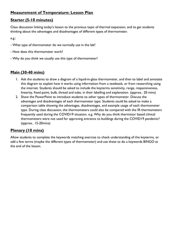 Lesson on Measurement of Temperature: IGCSE/GCSE Physics