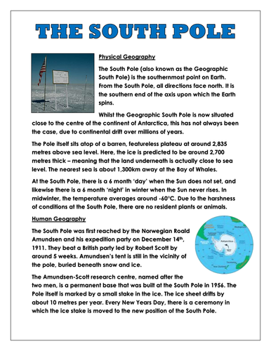 South Pole Information Sheet (Physical and Human Geography)