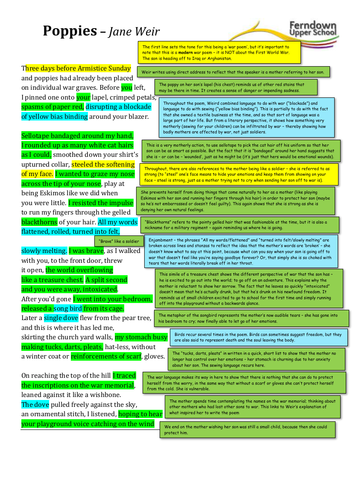 Poppies by Jane Weir - AQA Power and Conflict - poem analysis