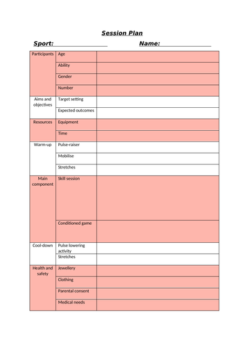 Sports Session Planner Template