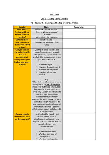 Sports Session Planner Template