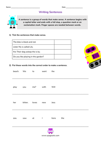 Writing Sentences | Teaching Resources