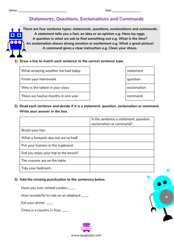 Statements, Questions, Exclamations and Commands