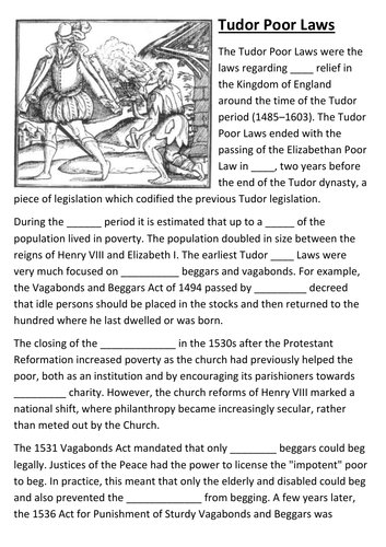 Tudor Poor Laws Cloze Activity