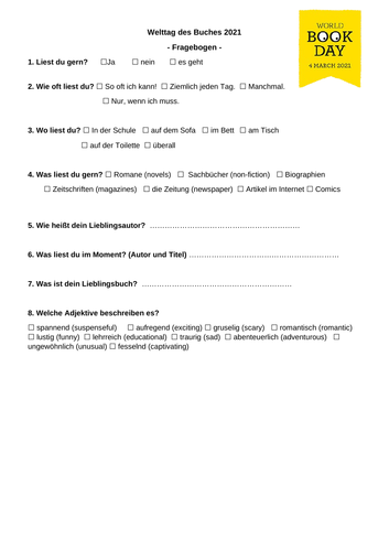 Lesen / Reading: Questionnaire and Writing Task