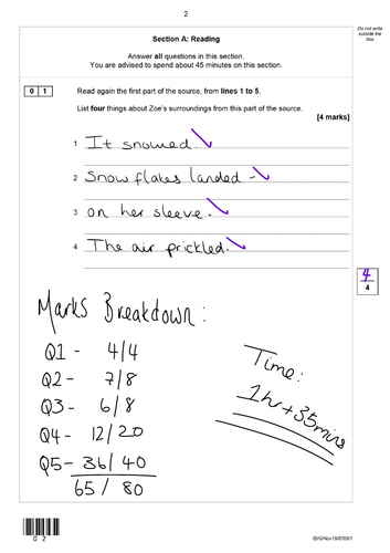 AQA 8700/1 GCSE English Language - Example Annotated Paper 1