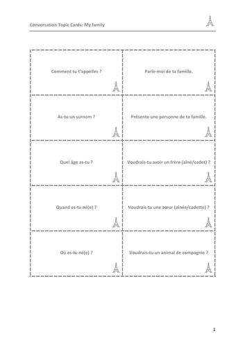 GCSE REVISION Conversation Topic Cards 1: Me and My family