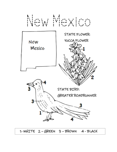 NEW MEXICO STATE BIRD AND FLOWER COLORING PAGE