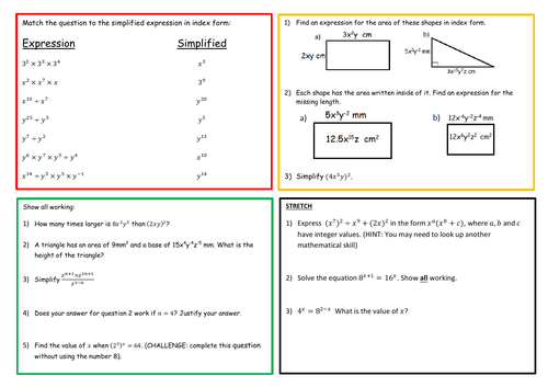 Index Laws Worksheet