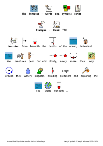 The Tempest - Shakespeare abridged and adapted into Widget, with words and symbols