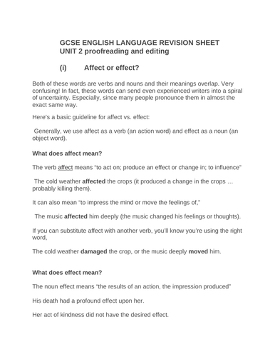 ENGLISH LANGUAGE REVISION SHEET/ LESSON PLAN UNIT 2 proofreading and editing