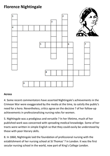 Florence Nightingale Crossword Teaching Resources