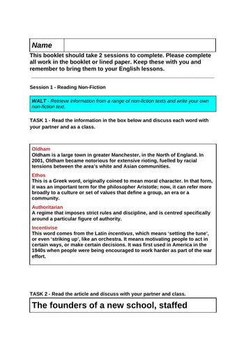 Yr9 Cover English Reading Writing