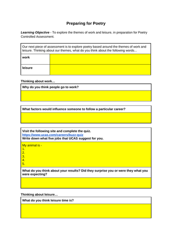 WJEC English Work and Leisure Poetry Intro