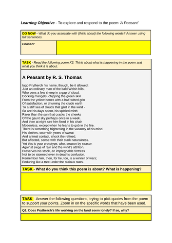 A Peasant R.S.Thomas GCSE WJEC English