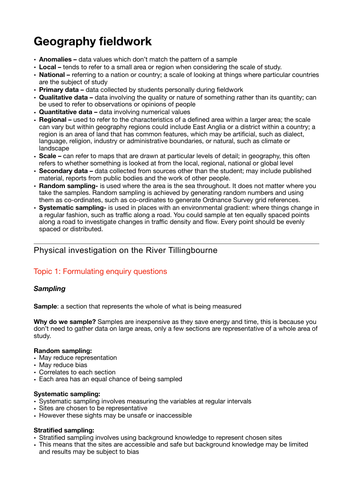 High-band  fieldwork for GCSE Geography Edexcel