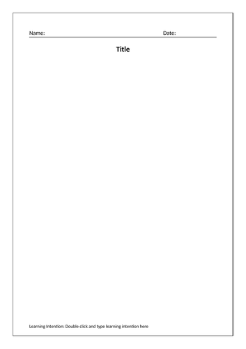 Simple worksheet template A4 KS1 Literacy Numeracy Cross Curricular topics