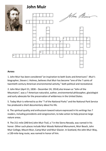 John Muir Crossword