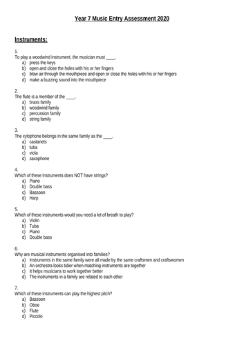 Year 7 entry assessment