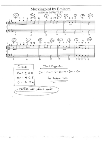 Mockingbird Eminem Sheet Music Teaching Resources 