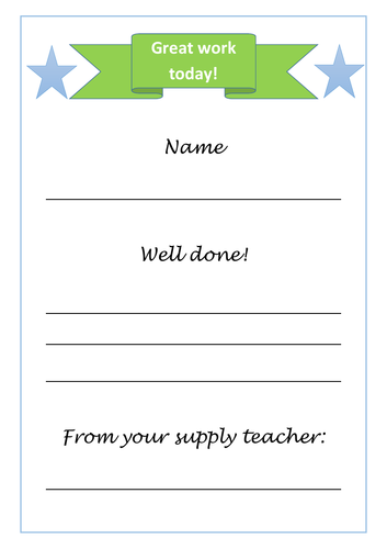 Supply teacher reward certificate incentive A4