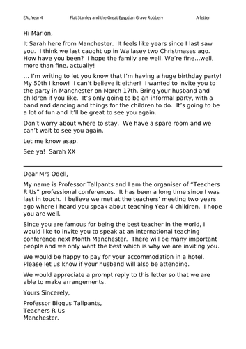 Year 4 EAL - Flat Stanley Great Egyptian Grave Robbery Book Resources