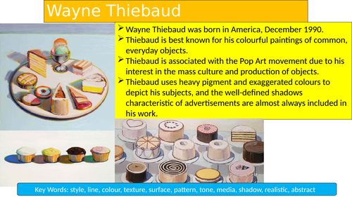 Wayne Thiebaud Oil Pastel Study Cakes, Food sweets Project