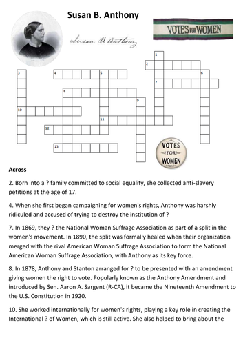 Susan B Anthony Crossword