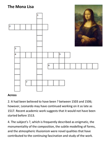 The Mona Lisa Crossword Teaching Resources